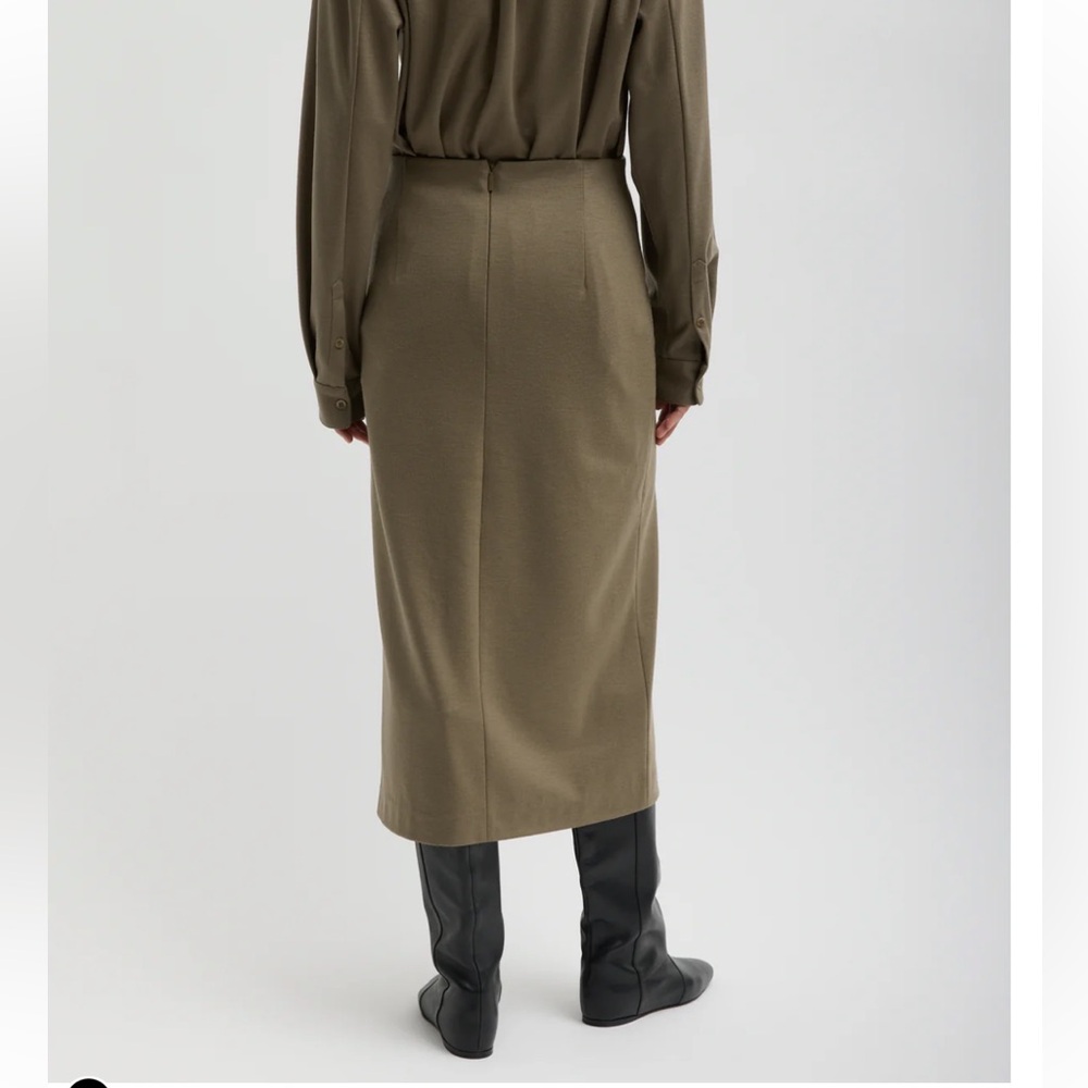Tibi khaki olive Midi Skirt with Front Slit 4 - Picture 2 of 7
